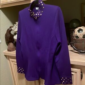 St John’s by Marie Gray Purple knit Jacket with gold disc embellishments size 12